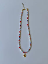 Load image into Gallery viewer, Red, White, Blue Beaded Necklace
